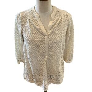 Anthropologie Vanessa Virginia Boho Sheer Embroidered Top Off White